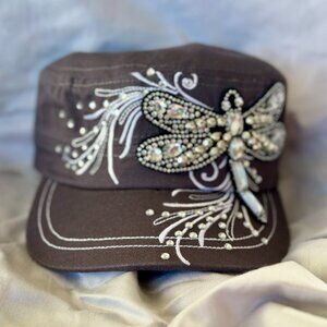 Hat~Rhinestone~Dragonfly~Cadet style~adjustable velcro back